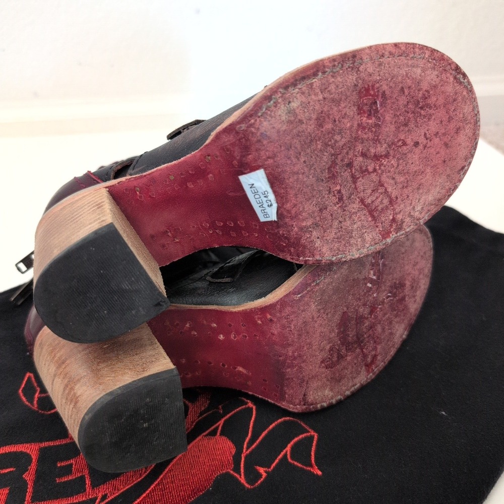 Freebird by Steven Braeden Black Burgundy Leather Buckle Cage Booties Womens 7 - Picture 5 of 10